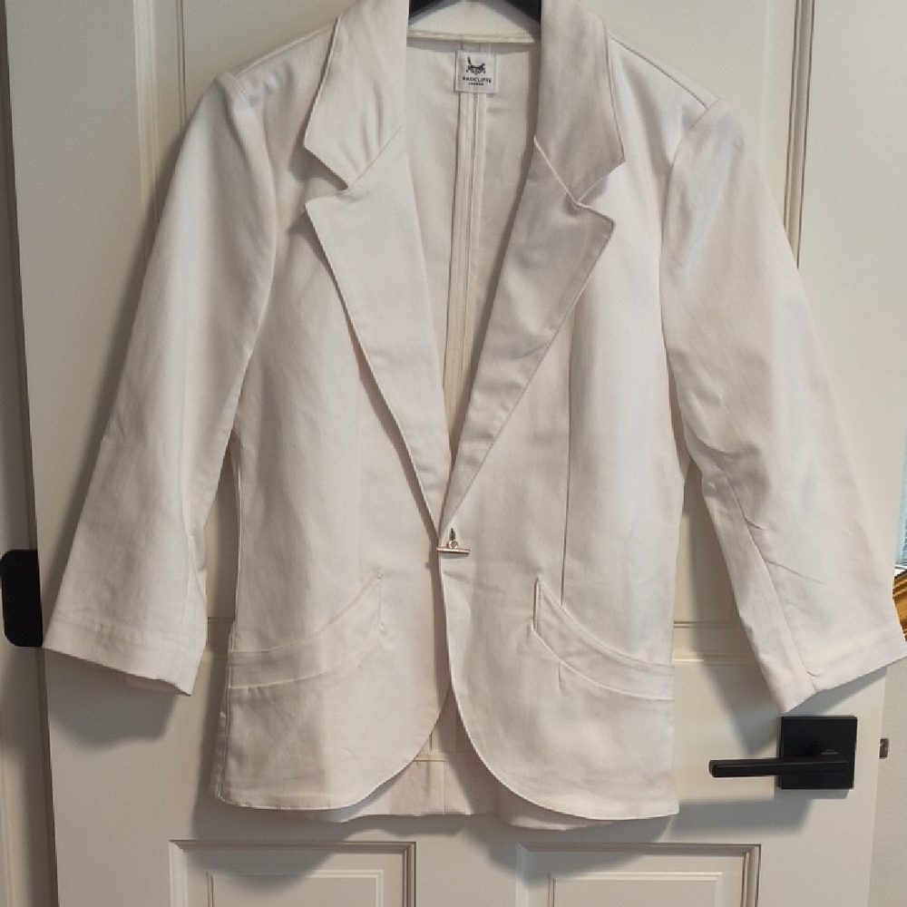 Radcliffe Women's White Denim 3/4 Sleeve Blazer, Size Large